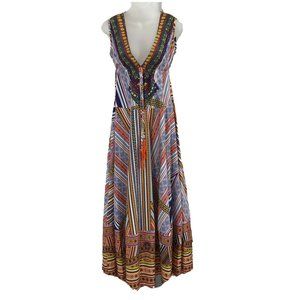 NWT OSHOPLIVE Women's Sz S Colorful V-Neck Bohemian Gypsy Festival Long Dress